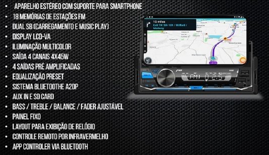Auto radio som carro bluetooth 2usb controle suporte celular