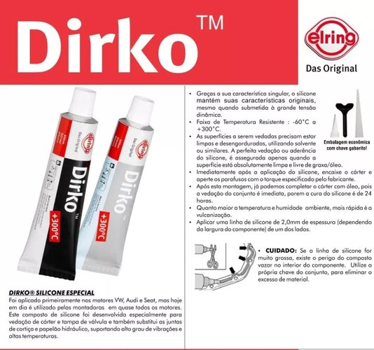 Cola silicone de motor dirko preto alta temperatura elring