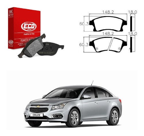 Jogo pastilha freio dianteira cruze lt ltz 1.8 16v 2012/2016