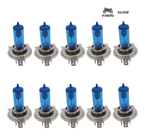 Kit 10 lâmpada p/ moto h4 super branca alto baixo 12v 35/35w