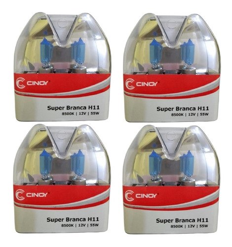 Kit c/ 4 par lampada super branca h11 55w 12v 8500k inmetro