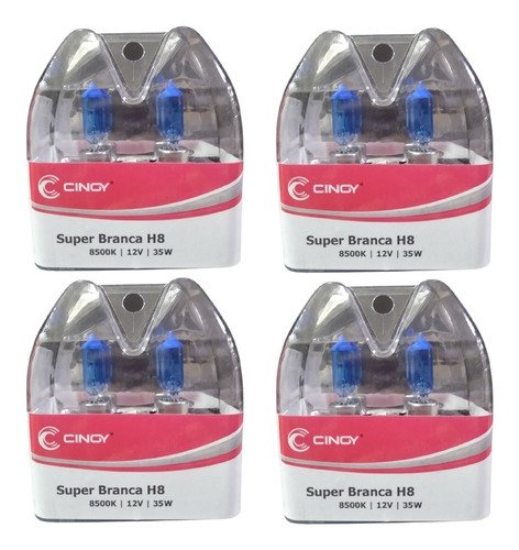 Kit c/ 4 pares lampada super branca h8 35w 12v 8500k inmetro