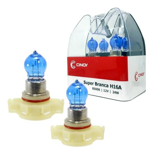 Par lampada super branca h16a 12v 24 watts 8500k inmetro
