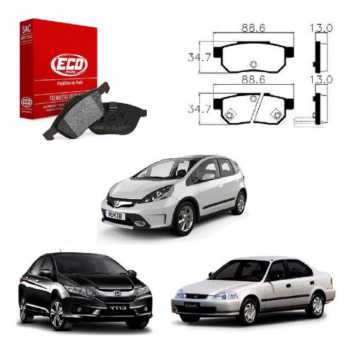 Pastilha traseira freio p/ honda fit twist 1.5 16v 2013 2014