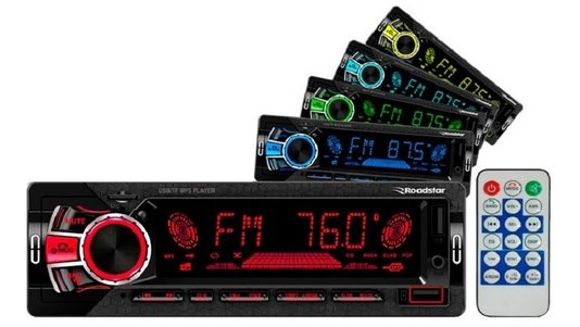 Som de carro roadstar bluetooth usb radio fm painel 7 cores