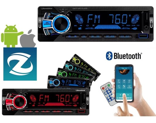 Som de carro roadstar bluetooth usb radio fm painel 7 cores
