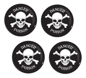 Jg com 4 emblemas adesivos resinados 32mm caveira danger