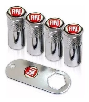 Jogo tampa bico valvula antifurto pneu cromado fiat vermelho