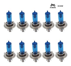 Kit 10 lâmpada p/ moto h4 super branca alto baixo 12v 35/35w