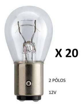 Kit c/ 20 lampadas 2 polos 12v 1034 comum pino desencontrado