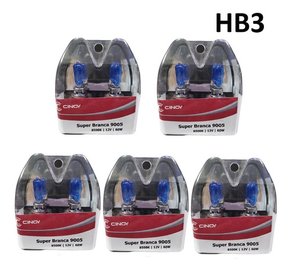 Kit com 5 pares lampada super branca hb3 9005 60w 12v 8500k