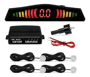 Sensor estacionamento ré 4 sensores branco display led e bip